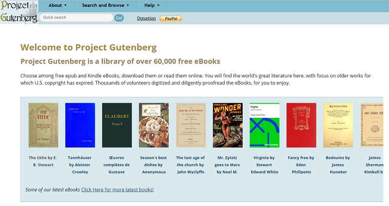 project gutenberg home interface