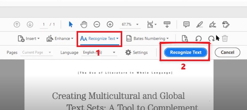 select recognize text from the toolbar to start