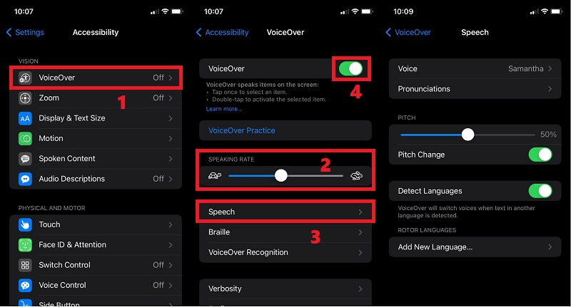 voiceover settings on iphone