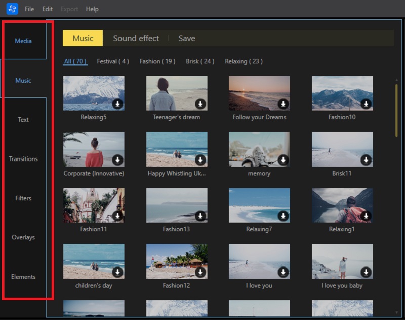 add effects to the video using the seven tabs