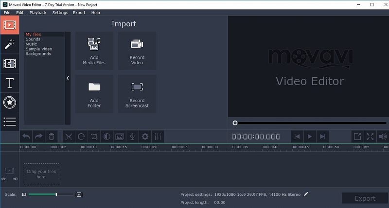 movavi video editor main interface