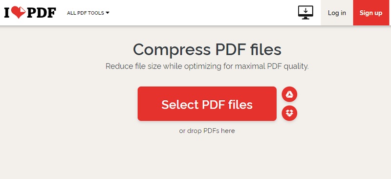ilovepdf compress pdf files interface