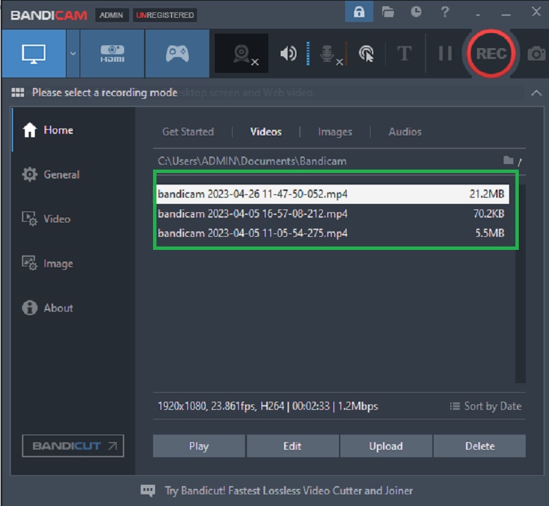 save and export recordings on bandicam
