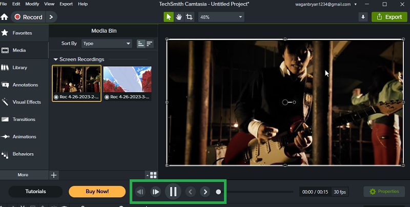 previewing recorded file with camtasia