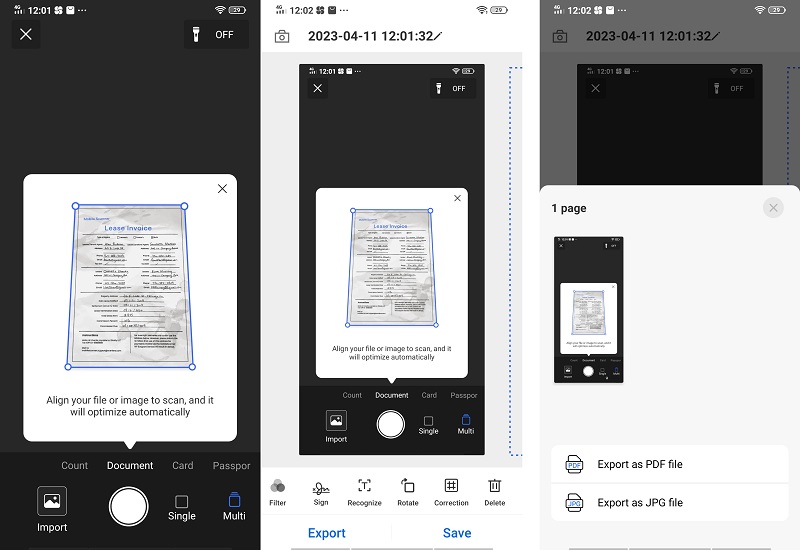 mobile scanner app interface