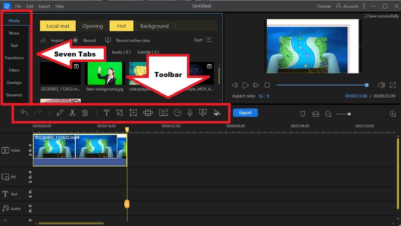 enhance your video using the toolbar and the seven tabs