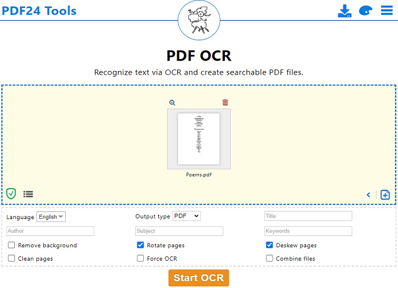 pdf24 tools-pdf ocr process interface