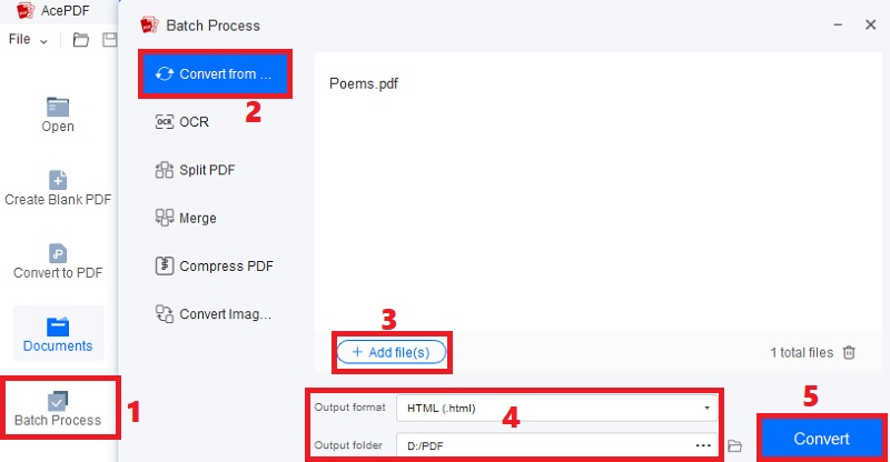 hit batch process and convert from, add files and modify settings, hit convert