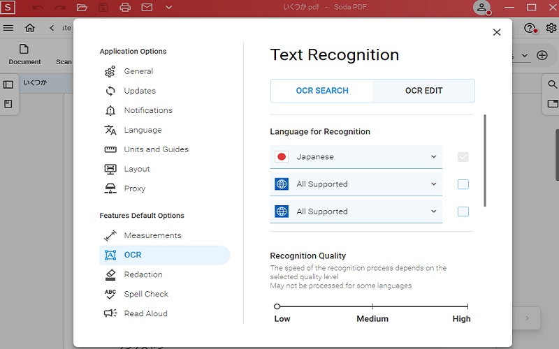 soda pdf text recognition settings