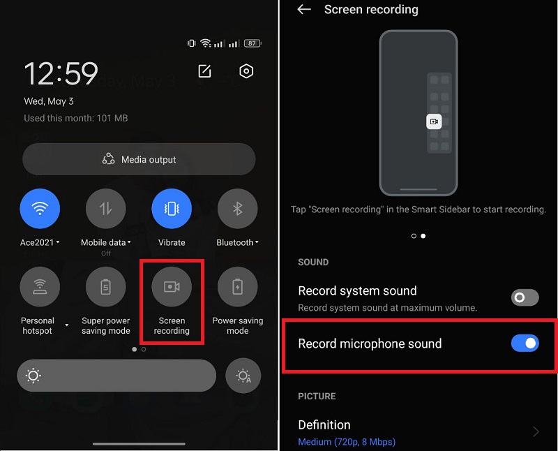 screen record with voice on android
