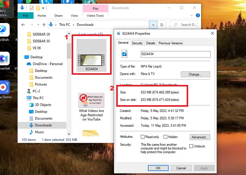 locate the video to your files, right-click on it and select properties option