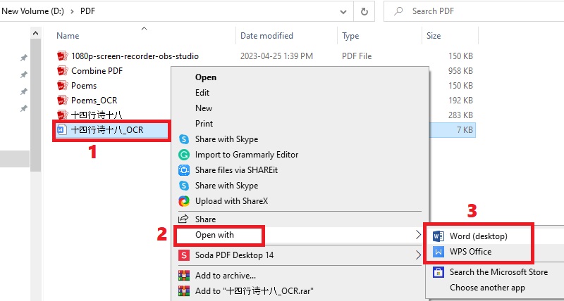 locate file, click open with, select editor app