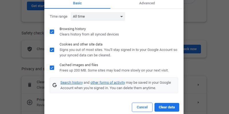 clear browser cache and cookies google chrome