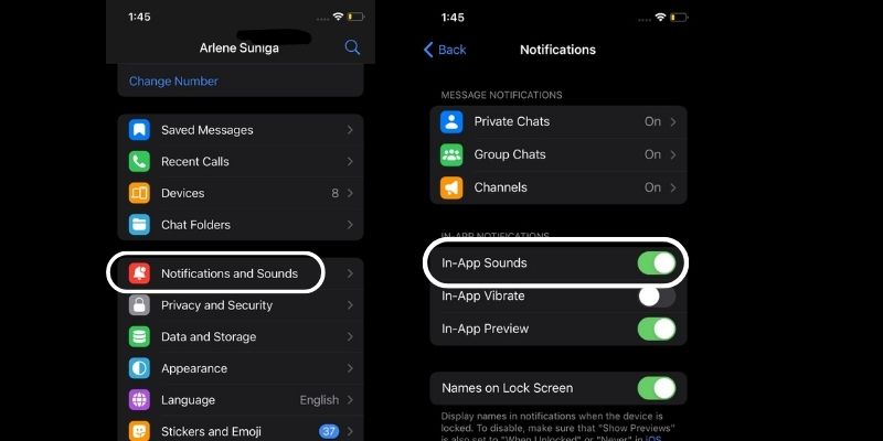 check the specific app notification settings