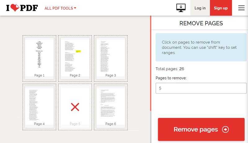 select blank page and hit remove pages