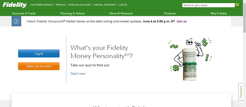 fidelity financial website welcome message