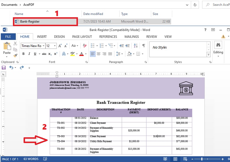 locate document and open it on word app