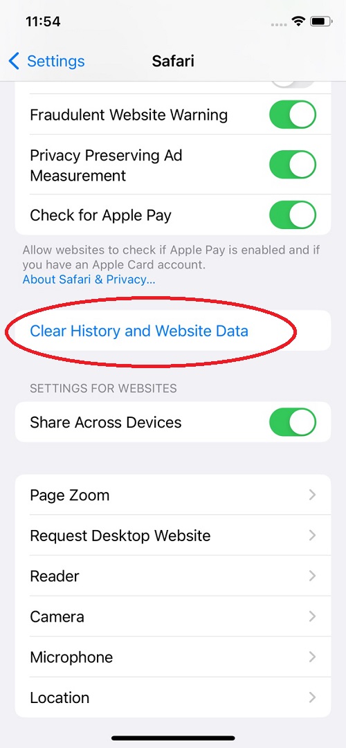 on safari settings, click the clear history and website data