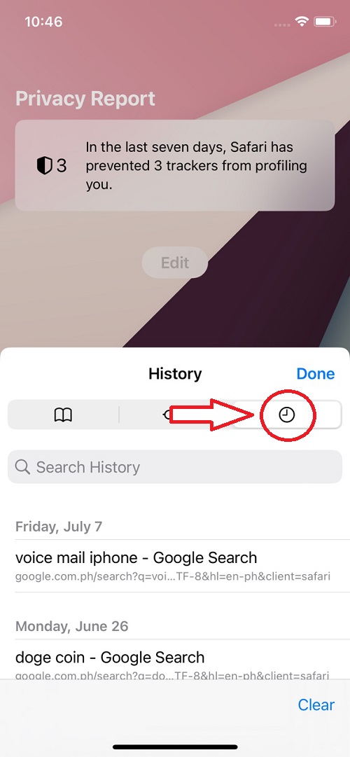 tap the history icon