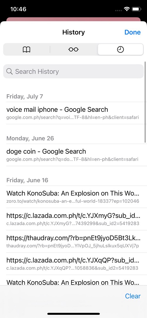 see your search history