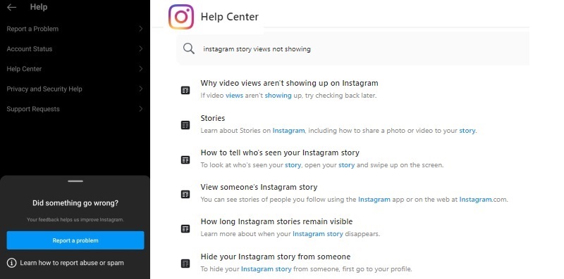 instagram story views not showing contact support
