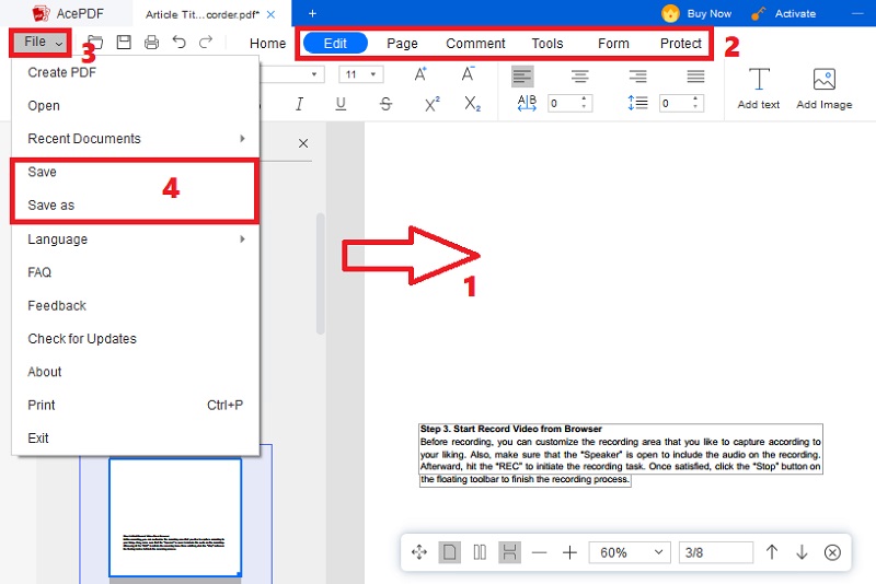 arrange pdf, hit file and pick saving option