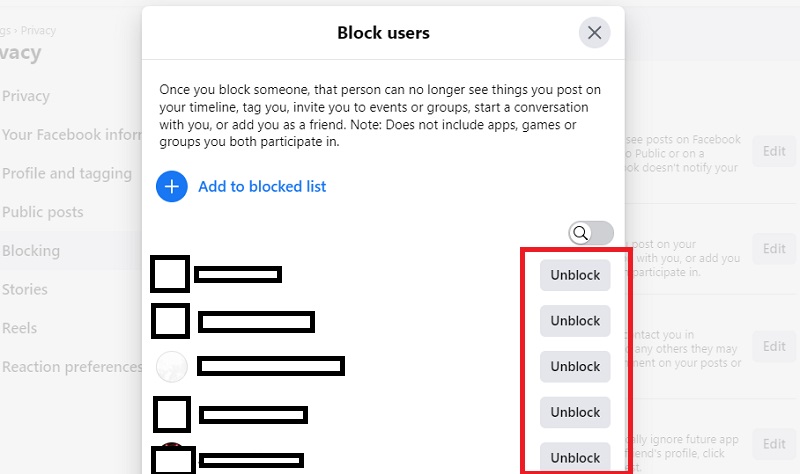 hit the unblock button beside your friend’s name