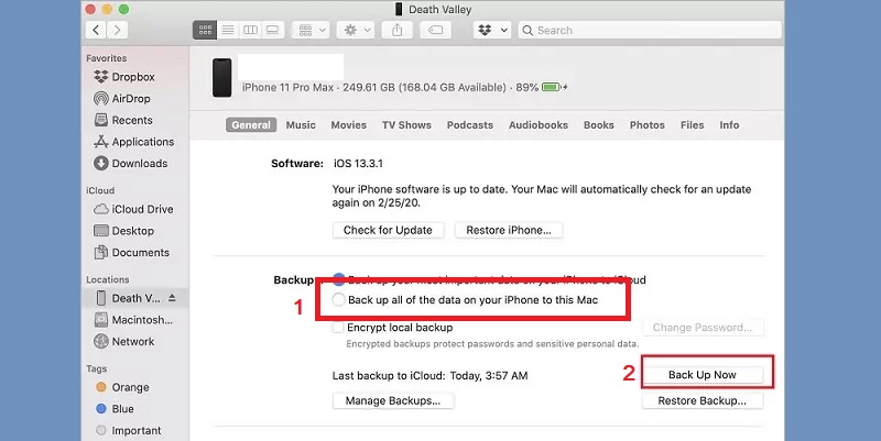 backup your iphone through finder