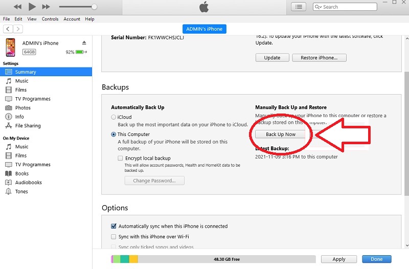 backup your iphone using itunes