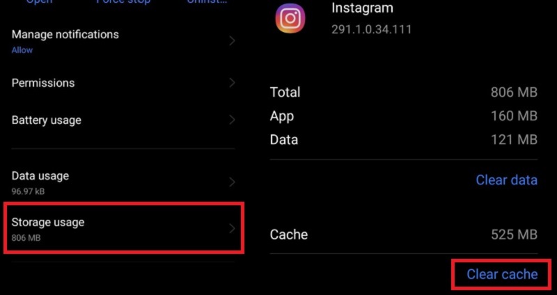 instagram filters not working android clear cache