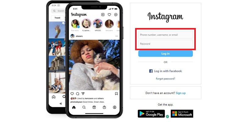 instagram login enter email and password web