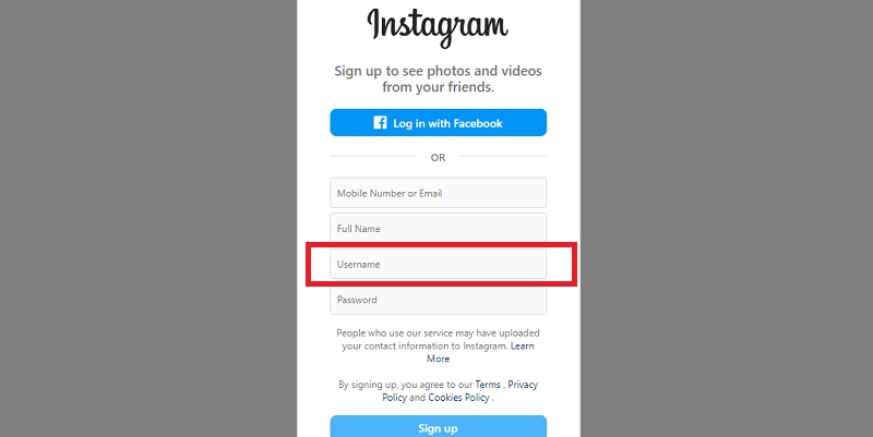 instagram login selecting username