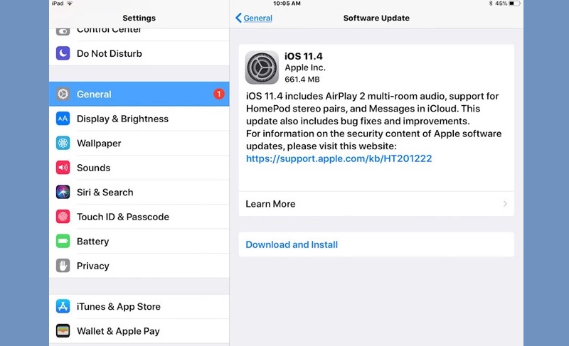 check if there is an available ios update in settings
