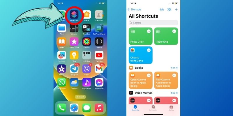 launch the shortcuts app
