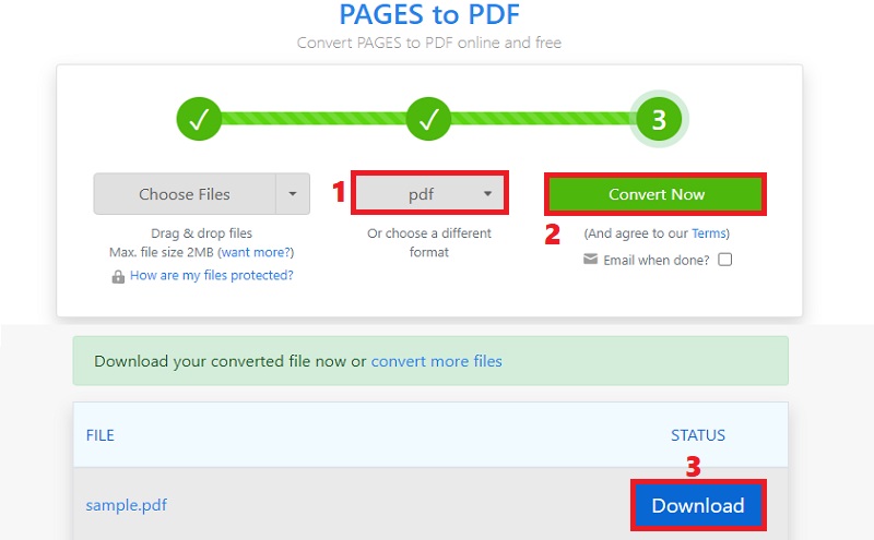 select pdf and convert now button, hit download