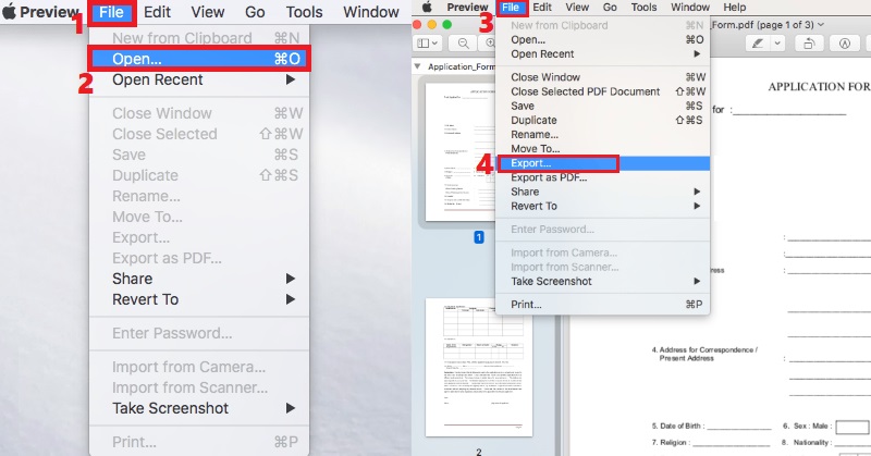 hit file and open button, import pdf, select file and click export