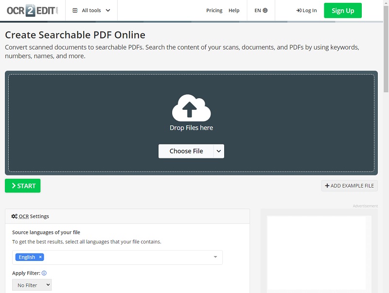 ocr2edit create searchable pdf online
