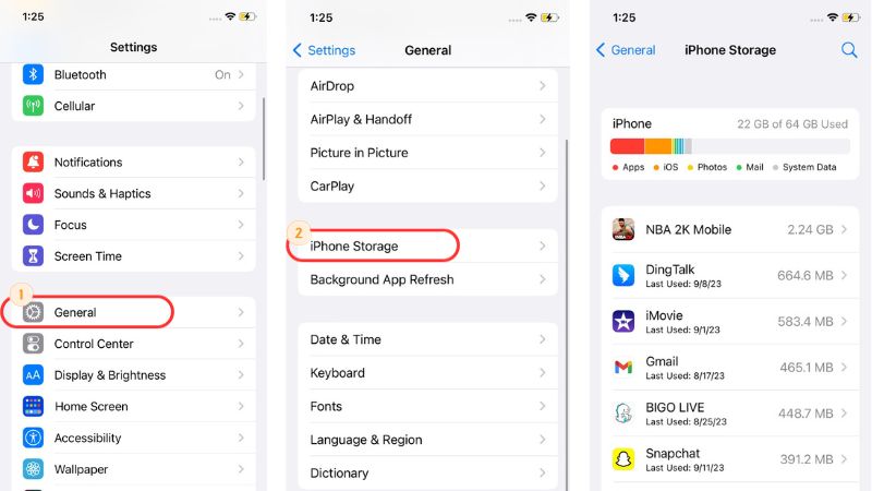 open settings, go to general and the iphone storage