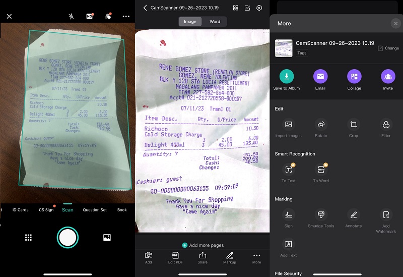 camscanner interface