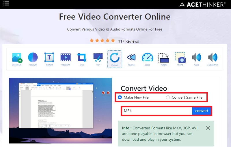 select convert settings, format, and hit convert