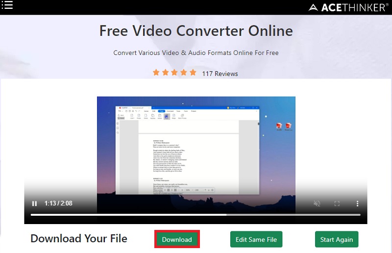 hit download button to save converted file