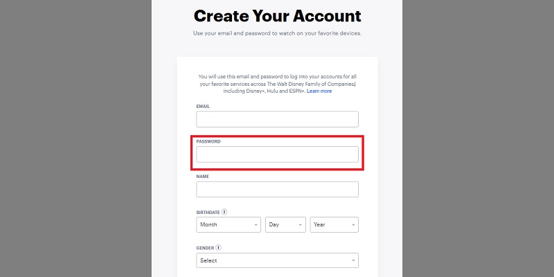 hulu account login create password