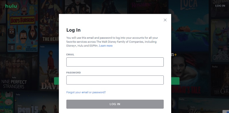 hulu account login enter email password pc