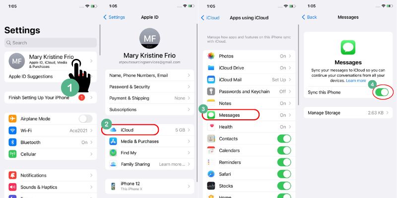 turn on and off the sync this iphone on messages in icloud