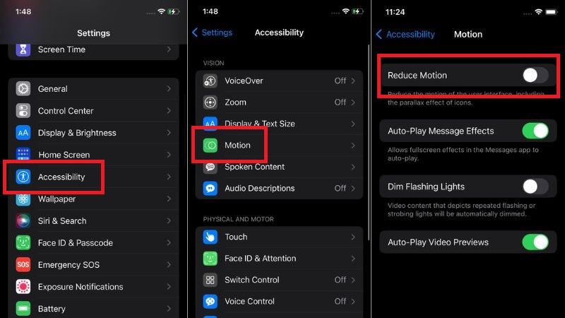  open settings, then accessibility, and disable reduce motion feature