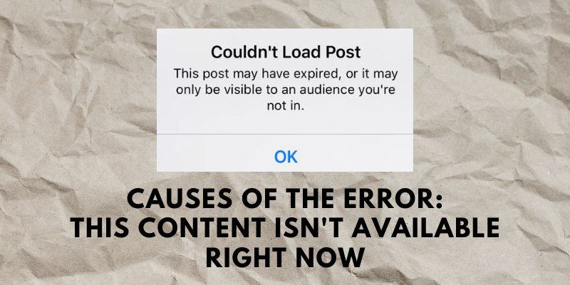 content isnt available right now facebook cause error