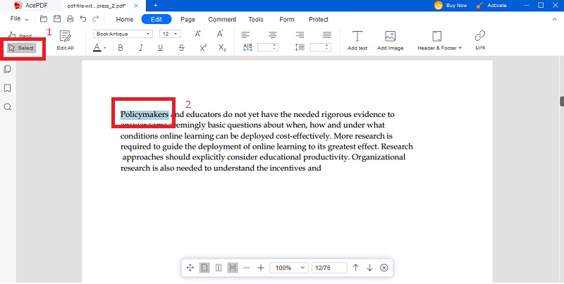 select the text in pdf