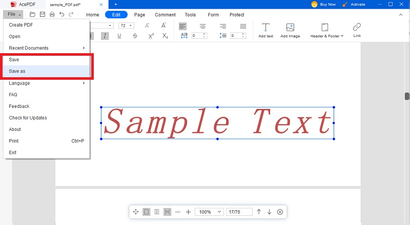save the added text box in the pdf file