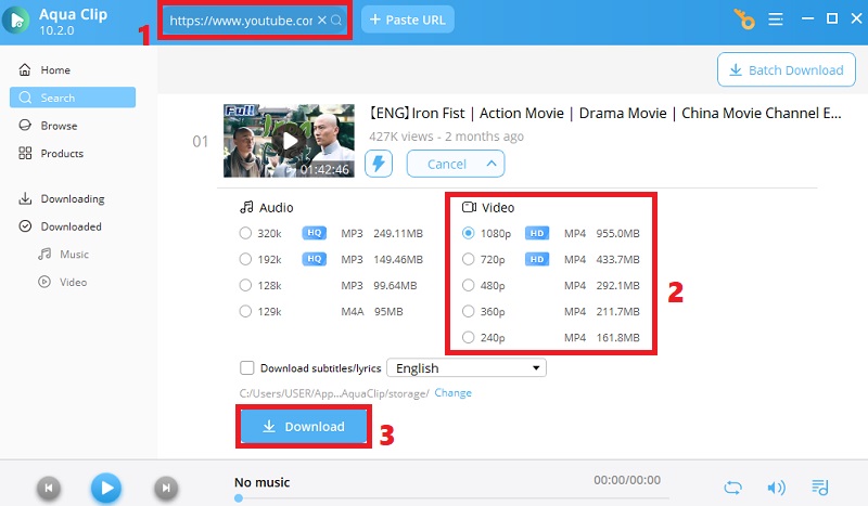 add movie, select video quality and hit download