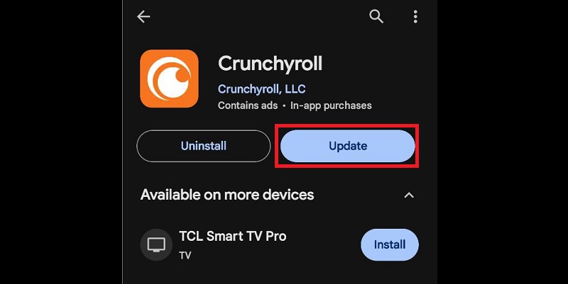 update crunchyroll application